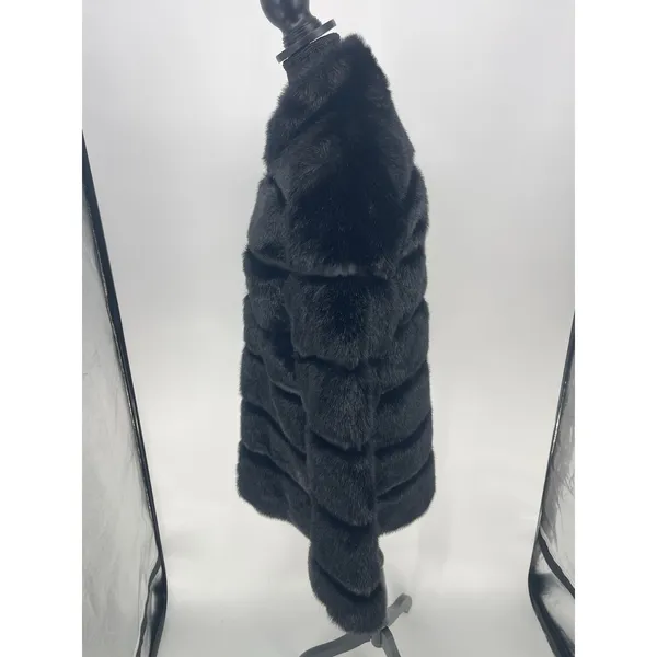 Pamela McCoy Faux Fur Black Jacket Coat Satin Lining Womens XS full‎ zip - Image 7