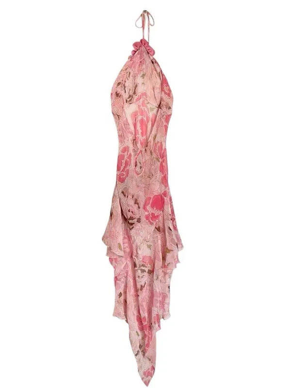 Victoria's Secret Vintage Pink Floral Halter High-Low Dress - Image 3