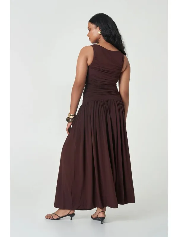 Summer Away Patmos Dress in Dark Walnut Small Womens Long Maxi - Image 2