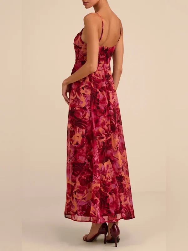 Lulus Beautiful Soul Floral Print Twist-Front Maxi Dress Burgundy XL NWT - Image 2