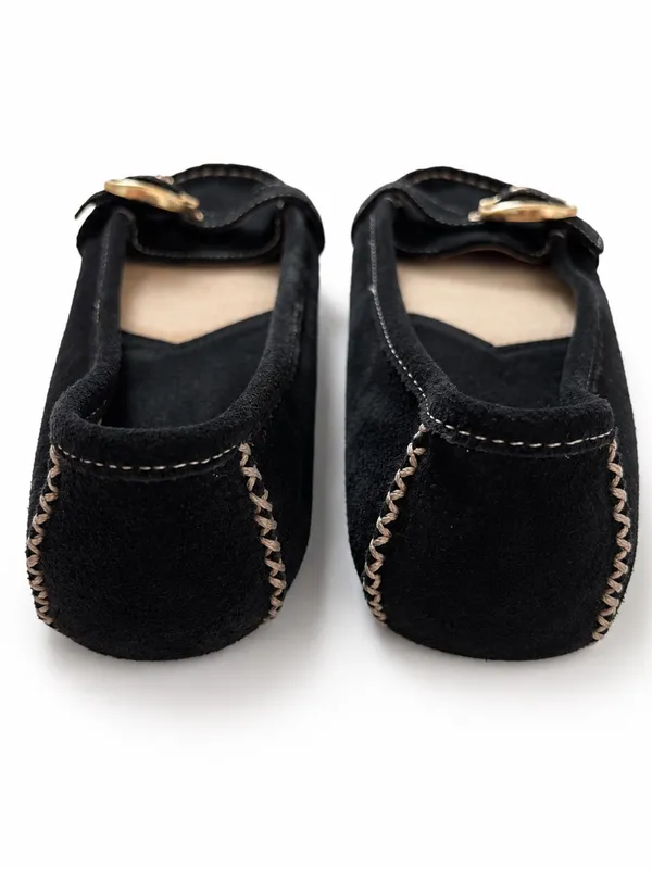 MICHAEL Michael Kors Black Suede Loafers with Gold Buckle - Image 2