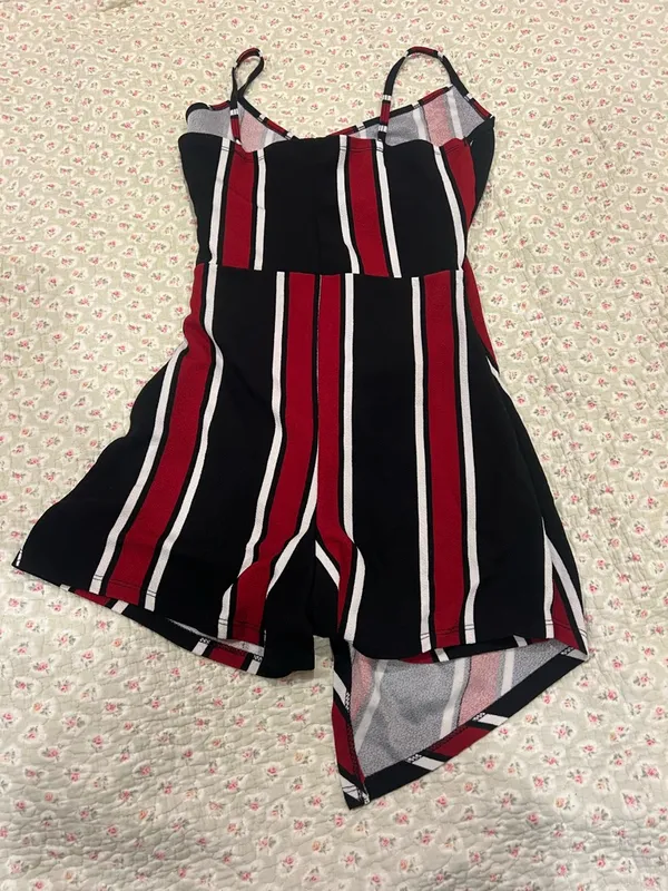 Black & Red Striped Spaghetti Strap romper - Image 2