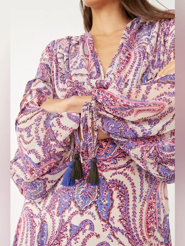 NWT Free People Purple Paisley Balloon Sleeve ‘Mirage’ Tassel Maxi Dress, Size 8 - Image 4