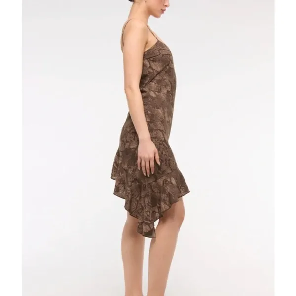 Abercrombie & Fitch Brown Snake-Print Asymmetric Slip Dress NWT Size LT - Image 3
