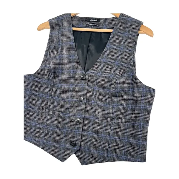 Madewell Vest Womens 14 Gray Blue Plaid Wool Italian Fabric Academia Preppy Fall - Image 4
