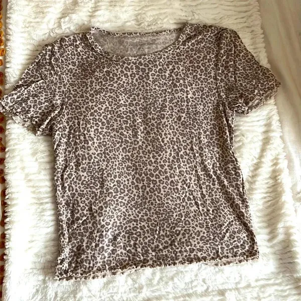 American Eagle Outfitters Soft & Sexy Rib Cheetah Print Ruffled trim Top - Image 6
