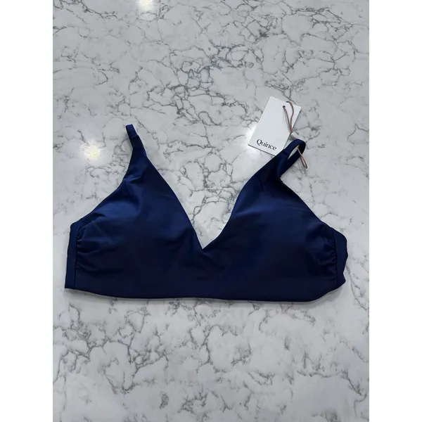 NWT Quince Deep Navy Italian V-Neck Bikini Top Size Large - Image 3