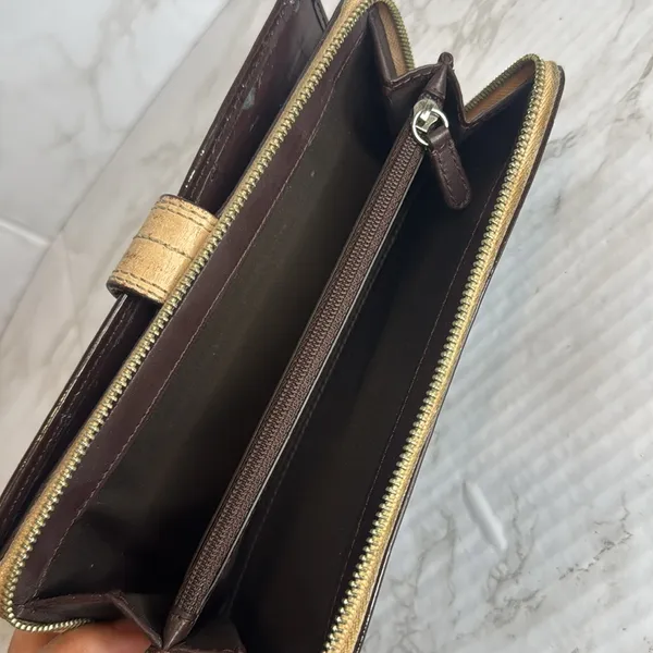 Coach Women's Patent Leather Accordion Zip Wallet Brown OS - Image 12