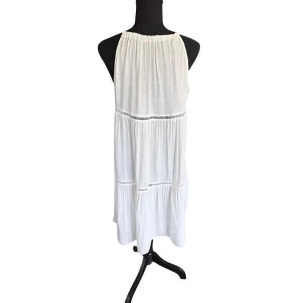 Cupshe White Gauze Tiered Mini Dress Boho Tie Neck XL NWT Festival - Image 3