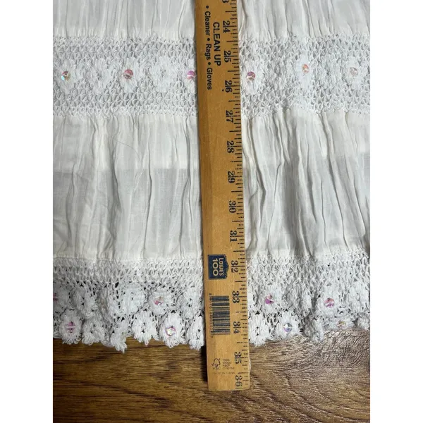White Tiered Maxi Skirt Smocked Waist Boho Fairy Whimsy size L 100% Cotton New - Image 6