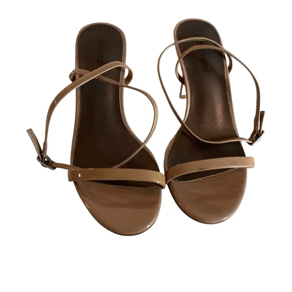 Jeffrey Campbell beige patent leather slingback heels sandals ankle strap sz 7 - Image 3