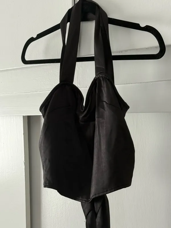 Molly green Black Satin Tie-Back Halter Top - Image 3