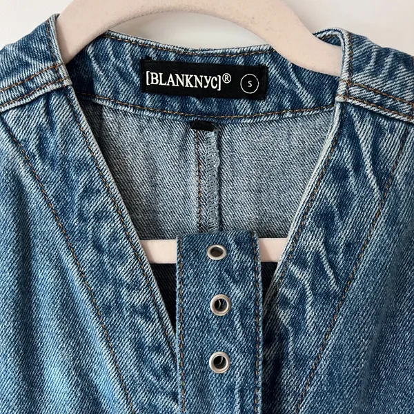 BlankNYC Cotton Blend‎ Blue Denim Belted Jumpsuit Sleeveless Small - Image 7
