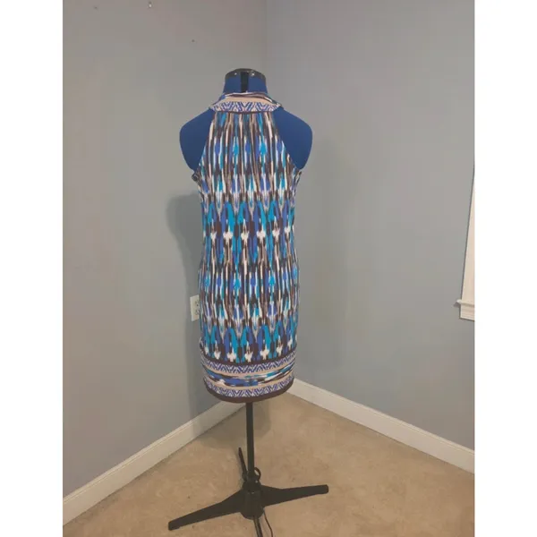 NWOT Michael Kors Blue, Brown & White Printed Midi Dress S / US 4-6 - Image 4