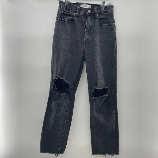 Abercrombie Fitch 26 2R The Ankle Straight‎ Ultra High Rise Jeans Distressed - Image 2