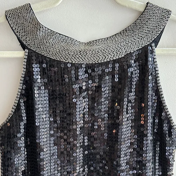 Miss Me Beaded Neck Sequin Mini Y2K Cocktail Dress, Black/Silver, Size Medium - Image 10