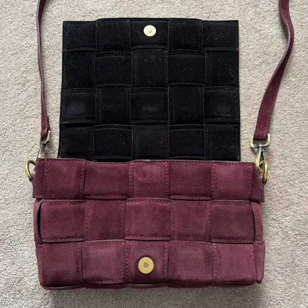 Viola Castellani Genuine Suede Woven Padded Flap Crossbody Bag Dark Purple - Image 4