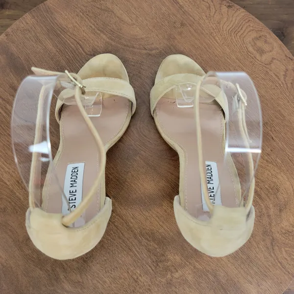 Steve Madden Womens Heels Size 8 Tan Suede Ankle Strap Open Toe Sling Back - Image 4