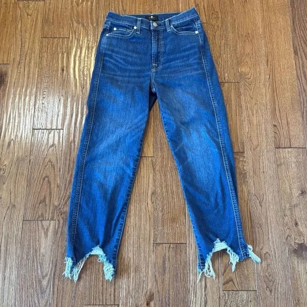7 for all mankind Josephine high rise straight crop chewed hem jeans 27 - Image 3