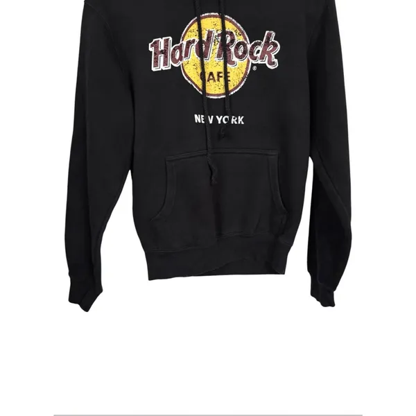 Hard Rock Cafe New York Women Sz S Black Pullover Fleece Hoodie Vintage Y2K - Image 3