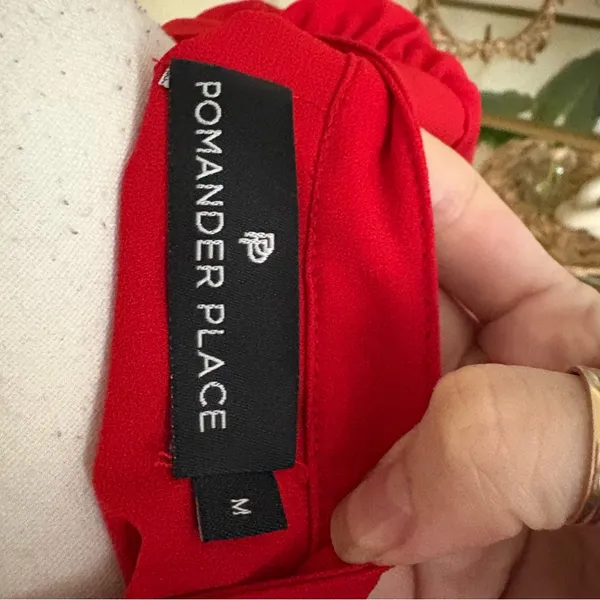 POMANDER PLACE Red Crepe Kenzo Tiered Dress Size Medium‎ - Image 9