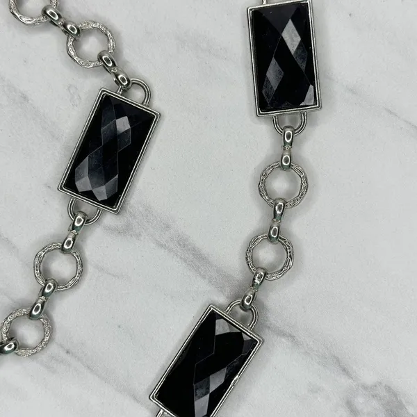 Womens Black Faceted Rhinestone Silver Tone Chain Belt Large (L/XL) ✨ - Image 5