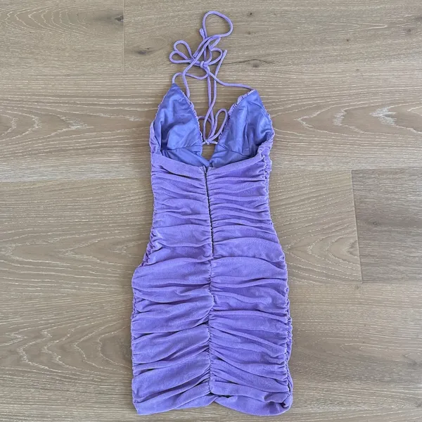 White Fox Mini Dress Halter Neck Ruched Size XS in Purple - Image 4