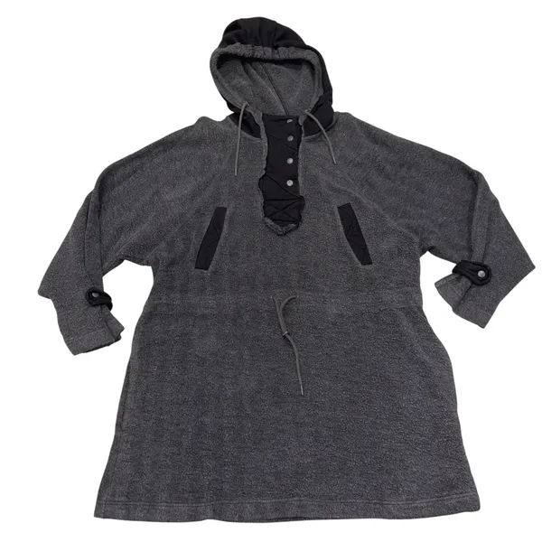 Free People We The Free Gray & Black Sadie Surplus Slouchy Longline Fleece Sweatshirt Jacket Top Medium - Image 4