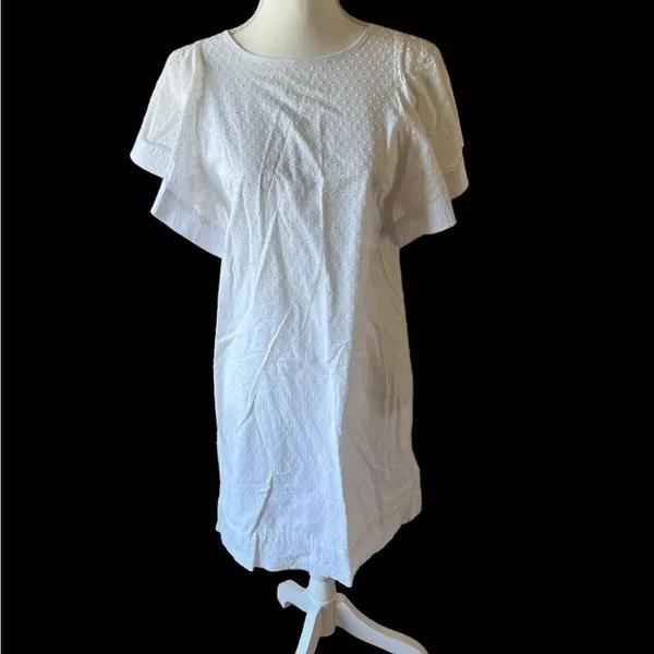J.Crew Womens Dress White Swiss Dot Flutter Sleeve Shift Little White dress - Image 2