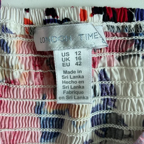 London Times Floral Maxi Dress Womens 12 Multi Color Tiered Smocked Back Pockets - Image 6