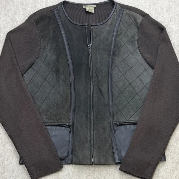 Vtg 90s Mixed Media Jacket Womens L Brown Suede Leather Escapade Boho City Girl - Image 9