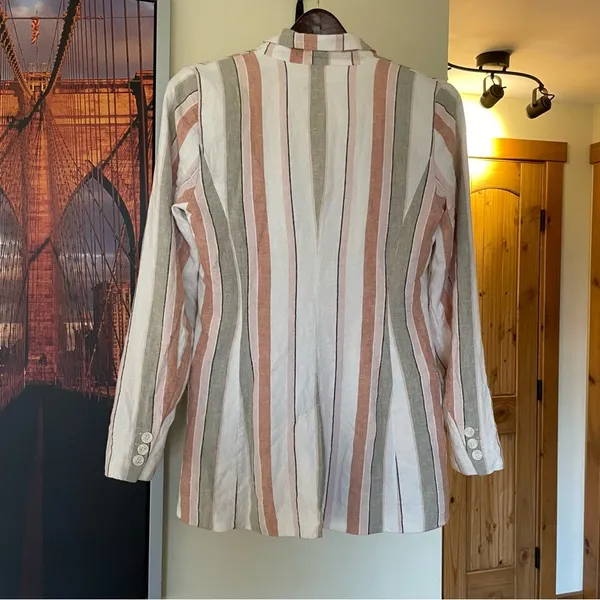 Rachel Zoe Striped Linen Oversized Summer Coastal Resort Blazer Jacket - Image 4
