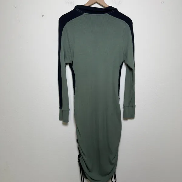 Anthropologie Daily Practice Women Dress L‎ Green Ribbed Ruched Polo Colorblock - Image 13