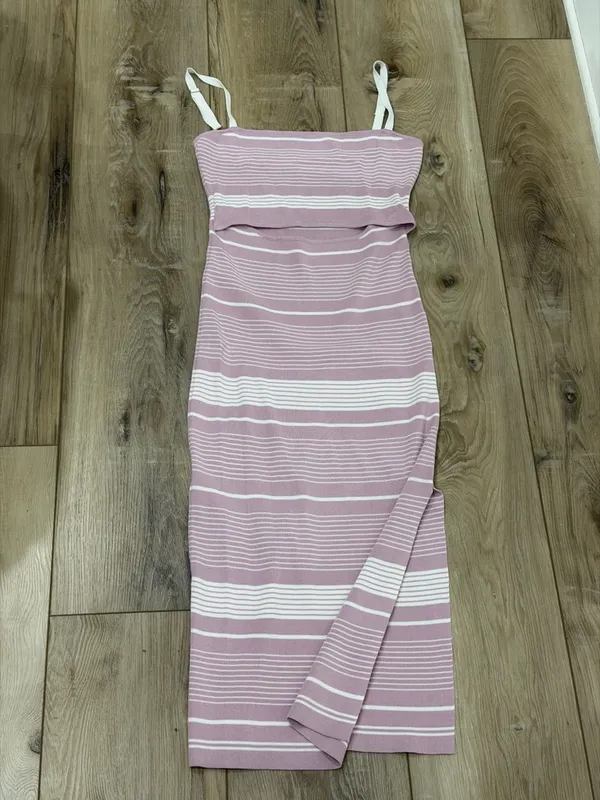 MARBLE Pink and Cream Striped Knit Dress with Cutout Front - Image 2
