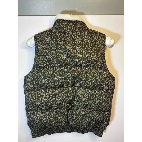Universal Threads Women’s Green Floral Puffer Vest Sherpa Collar Full Zip Small - Image 3