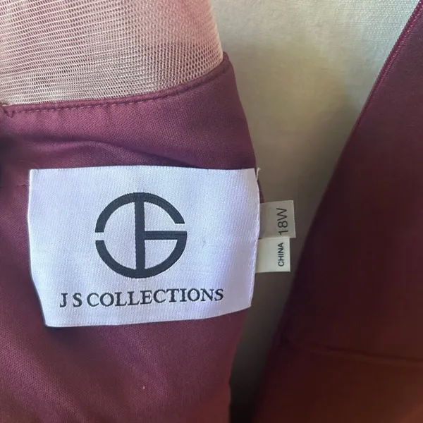 JS Collections Burgundy Red Floral Beaded Illusion Sheath Cocktail Dress - Image 7