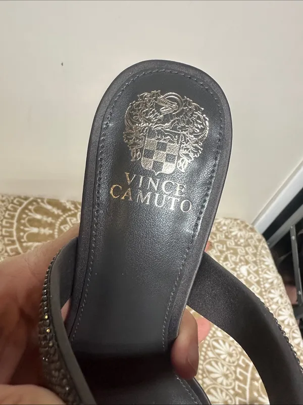 Vince Camuto Black Rhinestone Double-Strap Slide Heels - Image 8