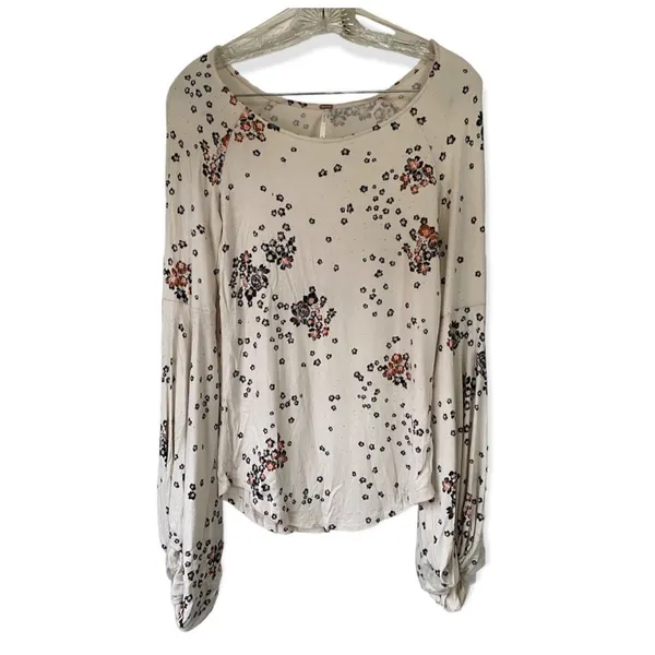 Free People To the Tropics Blouson Sleeve Top Cream Floral Size Large L - Image 3