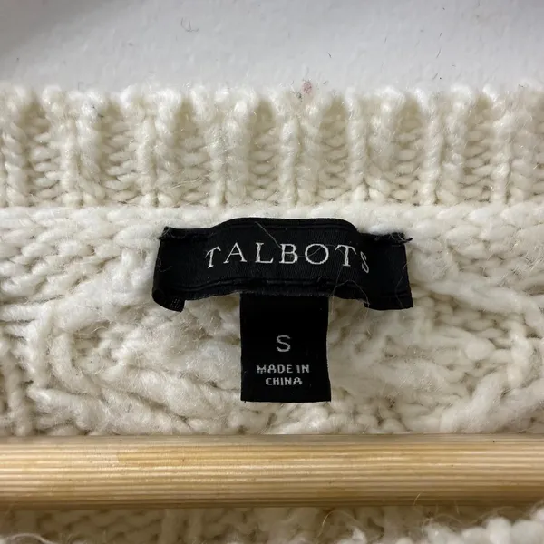 Talbots S Cable Knit Bobble Sweater Ivory Chunky Cozy Winter‎ Holiday Xmas Wool - Image 6