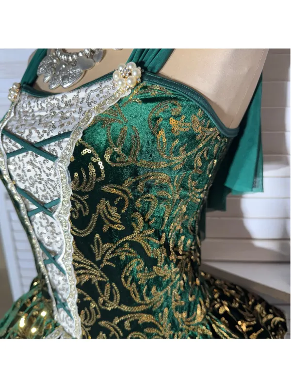Vintage velvet beaded dress tutu lace emerald green fairy homecoming Ren Fair S - Image 10
