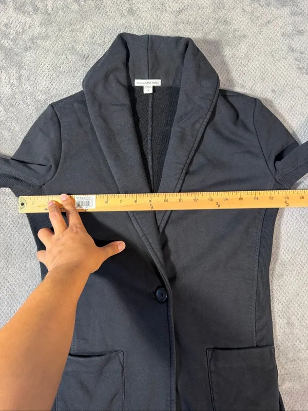 James Perse Standard Sz 3 US L Black Shawl Collar Knit Blazer 1 Button Cotton - Image 7