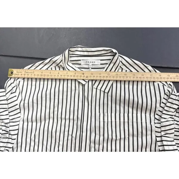 Frame‎ Revolve Linen Blend Striped Organic Short Sleeve Button Up Blouse Size XS - Image 13