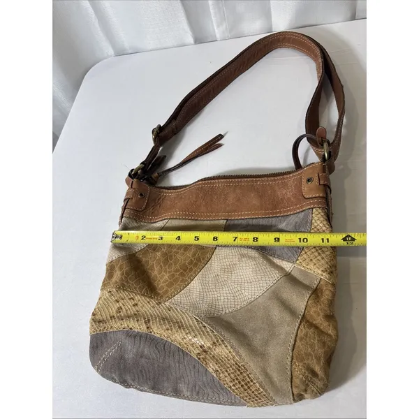VTG Fossil Suede/Leather Snake Patchwork Shoulder‎ Crossbody HOBO Bag Purse BOHO - Image 12