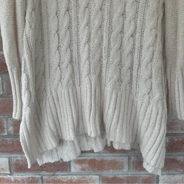Free People Easy Cable Knit Sweater Drop Shoulder Oversized Women’s XS Beige - Image 4