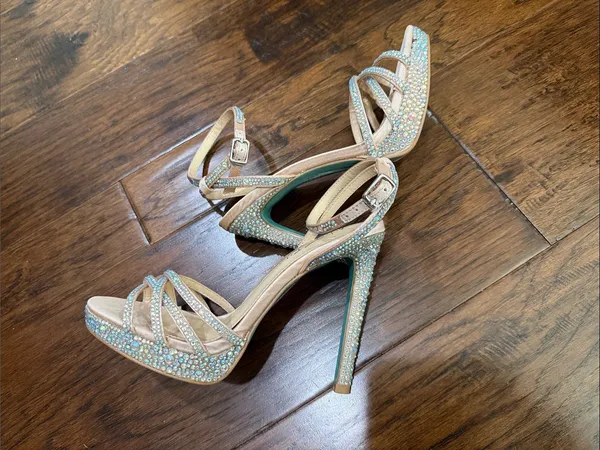Betsey Johnson Nude Pink Crystal-Strap Stiletto Sandals - Image 3