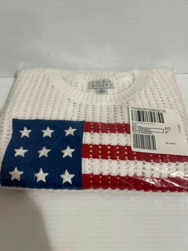 joan rivers american flag cotton sweater white size xl - Image 3