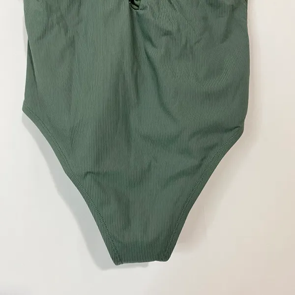 Women’s Lace Up Rib One Piece Swimsuit Olive Size Medium NWT - Image 3