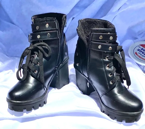 Black Laced up Platform Buckled Boot - Image 2