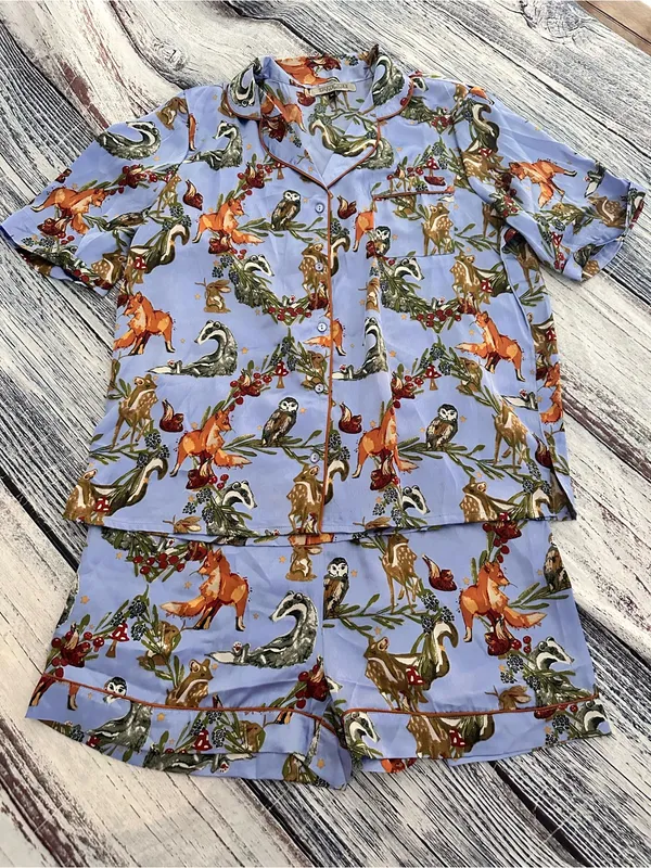 Their Nibs Woodland Animal Print Satin Pajama Set - Image 2