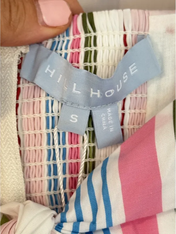 Hill House Home The Isabella Top Rainbow Stripe Puff Sleeve Bow Crop Top NWT S - Image 5